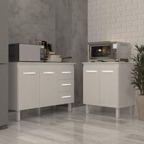 Balcão Para Microondas ou Forno Branco e Armário Bruna 118 cm Cozinha Gabinete Branco com Tampo Tampão Branco