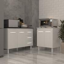 Balcão Para Microondas ou Forno Branco e Armário Bruna 118 cm Cozinha Gabinete Branco com Tampo Tampão Preto