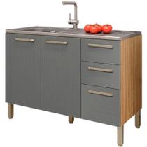 Balcao Para Pia 120cm 3 Portas 2974 Freijo Gris Ktp Freijo Gris