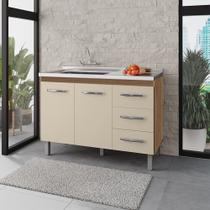 Balcão para Pia 120cm com 02 Portas e 03 Gavetas Bianca Savana Off White Moblis