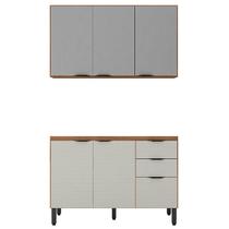 Balcão para Pia 120cm com Armário Aéreo 3 Portas Firenze Amêndola Touch Nude Prime TX - Demóbile