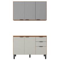 Balcão Para Pia 120cm Com Armário Aéreo 3 Portas Firenze Amêndola Touch Nude Tx - Demóbile
