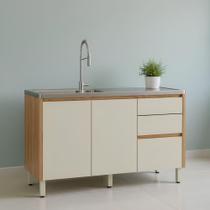 Balcão Para Pia 120cm Cozinha Sem Tampo 3 Portas Nature