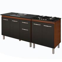 Balcao Para Pia 120cm e Balcao Para Cooktop 4 Bocas Savana Preto Mobbs