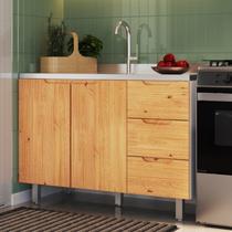 Balcão para Pia 120cm sem Tampo 2 Portas 3 Gavetas Madeira Maciça/MDF Ikigai Balcão para Pia 120cm sem Tampo 2 Portas 3 Gavetas Madeira Maciça/MDF Ikigai