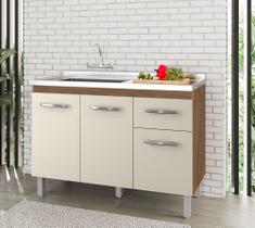 Balcão Para Pia 120m Anita Sem Tampo 3 Portas 1 Gaveta - Savana/Off White Móblis