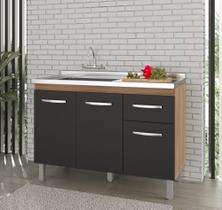 Balcão Para Pia 120m Anita Sem Tampo 3 Portas 1 Gaveta - Savana/Preto Móblis Balcão Para Pia 120m Anita Sem Tampo 3 Portas 1 Gaveta - Savana/Preto Móblis