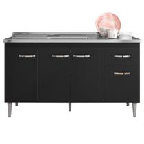 Balcao Para Pia 145 cm 4 Portas Gabriela Preto REAJL Balcao Para Pia 145 cm 4 Portas Gabriela Preto REAJL