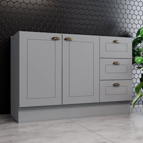 Balcão para Pia 2 Portas 3 Gavetas MDF 120cm Emily Cinza - Henn