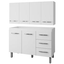 Balcão para Pia 2 Portas e Armário Aéreo 4 Portas Porto Branco