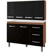 Balcão Para Pia 2 Portas E Armário Aéreo 4 Portas Porto Savana / Preto