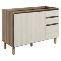 Balcao Para Pia 2P 3G 120cm MDF Kali 16417 Carvalho Toq Bianco Toq Nicioli Balcao Para Pia 2P 3G 120cm MDF Kali 16417 Carvalho Toq Bianco Toq Nicioli