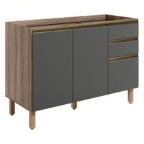 Balcao Para Pia 2P 3G 120cm MDF Kali 16417 Carvalho Toq Chumbo Nicioli