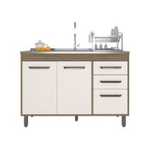 Balcão Para Pia 3 Portas 2 Gavetas (Sem Tampo) 120cm Barcelona Carvalho Oak Off White - SSX Multicoisas