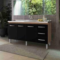 Balcão Para Pia Carina 140cm Sem Tampo - Savana/Preto