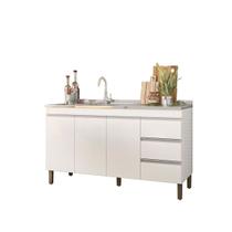 Balcão Para Pia Cozinha 147 CM Branco 3 Portas 3 Gavetas Karen Peternella