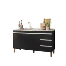 Balcão Para Pia Cozinha 147 CM Preto Fosco 3 Portas 3 Gavetas Karen Peternella