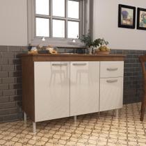 Balcão Para Pia De 120 Cm Com Tampo Suiça Fidelitá Com 3 Portas 1 Gaveta Noce/Off-White Balcão Para Pia De 120 Cm Com Tampo Suiça Fidelitá Com 3 Portas 1 Gaveta Noce/Off-White