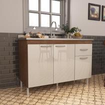 Balcão Para Pia De 120 Cm Sem Tampo Suiça Fidelitá Com 3 Portas 1 Gaveta Noce/Off-White