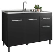 Balcão para Pia de 1,20 Preto Tipo Gabinete Cozinha Multiuso Armário 1,20m 120cm 120 cm Balcão para Pia de 1,20 Preto Tipo Gabinete Cozinha Multiuso Armário 1,20m 120cm 120 cm