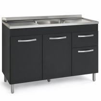 Balcão Para Pia de 1,20m Gabinete Armário Cozinha 120cm Pé Regulável Com Gaveta Cor Preto Balcão Para Pia de 1,20m Gabinete Armário Cozinha 120cm Pé Regulável Com Gaveta Cor Preto