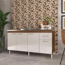 Balcão Para Pia De 160 Cm Sem Tampo Suiça Fidelitá Com 4 Portas 1 Gaveta Noce/Off-White