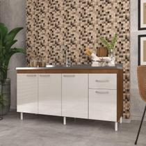 Balcão Para Pia De 160 Cm Sem Tampo Suiça Fidelitá Com 4 Portas 1 Gaveta Noce/Off-White