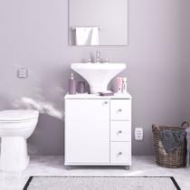 Balcão para Pia de Banheiro Coluna com 3 Gavetas Branco Politorno Balcão para Pia de Banheiro Coluna com 3 Gavetas Branco Politorno
