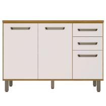 Balcão para Pia de Cozinha 120cm 3 Portas 2 Gavetas com Tampo Criare Freijó/Off Acetinado - Poliman