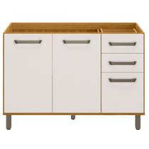 Balcão para Pia de Cozinha 120cm 3 Portas 2 Gavetas Criare Freijó/Off Acetinado - Poliman