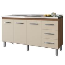 Balcão Para Pia Diana 150 cm 3 Portas Savana Off White Moblis Balcão Para Pia Diana 150 cm 3 Portas Savana Off White Moblis