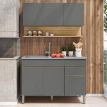 Balcão Para Pia E Armário Aéreo 120 Cm Line Gris Freijo Balcão Para Pia E Armário Aéreo 120 Cm Line Gris Freijo