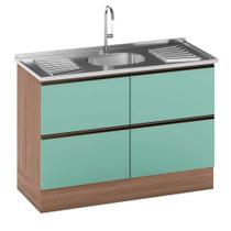 Balcão Para Pia E Cuba 120 Cm 2 Portas 3 Gavetas Etna Poliman Móveis Carvalho Oak/menta Balcão Para Pia E Cuba 120 Cm 2 Portas 3 Gavetas Etna Poliman Móveis Carvalho Oak/menta