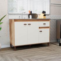 Balcão para Pia para Cozinha 120Cm Puxador Concha Mel Off White Movelbento