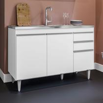 Balcao Pia 120 cm Cozinha 3 Portas 2 Gavetas Sem Tampo Maderia Branco