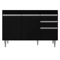Balcao Pia 120cm Melissa 3 Portas 2 Gavetas Sem Tampo Preto