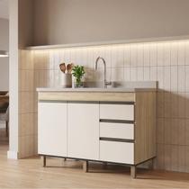 Balcão Pia 120cm sem Tampo com Pés e Puxadores de Alumínio Confort 100%MDF Balcão Pia 120cm sem Tampo com Pés e Puxadores de Alumínio Confort 100%MDF