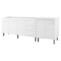 Balcao Pia 150cm e Multiuso 2 Portas 70cm Branco Mobbs