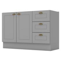 Balcao Pia 2 Portas 3 Gavetas 120 Cm C353 Americana Cinza Henn Cinza