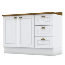 Balcão Pia 2 Portas e 3 Gavetas 120cm Americana Branco com Tampo Nature - Móveis Henn