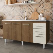 Balcão Pia Cozinha Mel e Off White 160cm Maisa 3 Portas 3 Gavetas sem Tampo