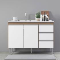 Balcão Pia Cozinha Modulada Sabrina 120x88cm Mdp Menu Móveis Avelã Branco