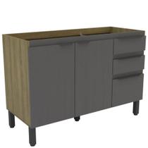 Balcão Pia Mademovel 2326 Magnolia 120cm 2 Portas 3 Gavetas Sem Tampo