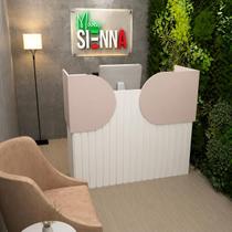 Balcão Recepção 120cm Curvo Mdf Design Orgânico Ripado Loja Balcão Recepção 120cm Curvo Mdf Design Orgânico Ripado Loja