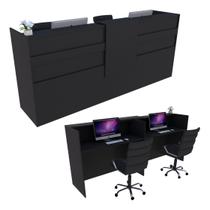 Balcão Recepção 223cm Preto - Linha Premium - Modelo 1.1