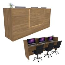 Balcão Recepção 236cm Freijó Syncro - LINHA BLACK - Mod 2.1