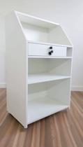 Balcão Recepção Atendimento MDF TX 15mm Tampo Duplo Caixa Gaveta Com Chave e Porta Notas 100x60cm Montado