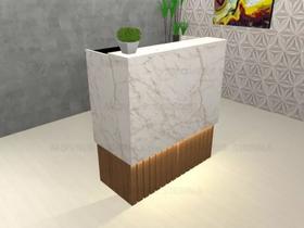 Balcão Recepção Atendimento Ripado Louro Freijó e Marmorizado Com LED