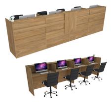 Balcão Recepção Caixa 441cm Freijó Syncro - Premium Mod 1.1