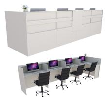 Balcão Recepção em L 428cm Branco - Linha Premium - Mod 1.1